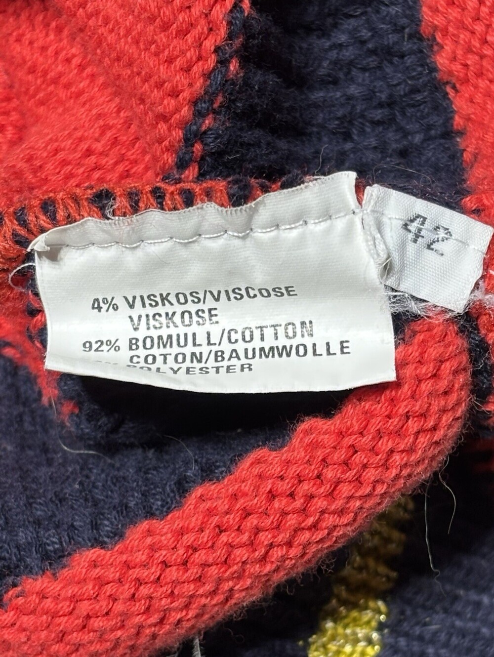 Vintage 1980s Vianni Red Navy Gold Nautical Striped V Neck Sweater Size 14 (42) - Picture 5 of 8